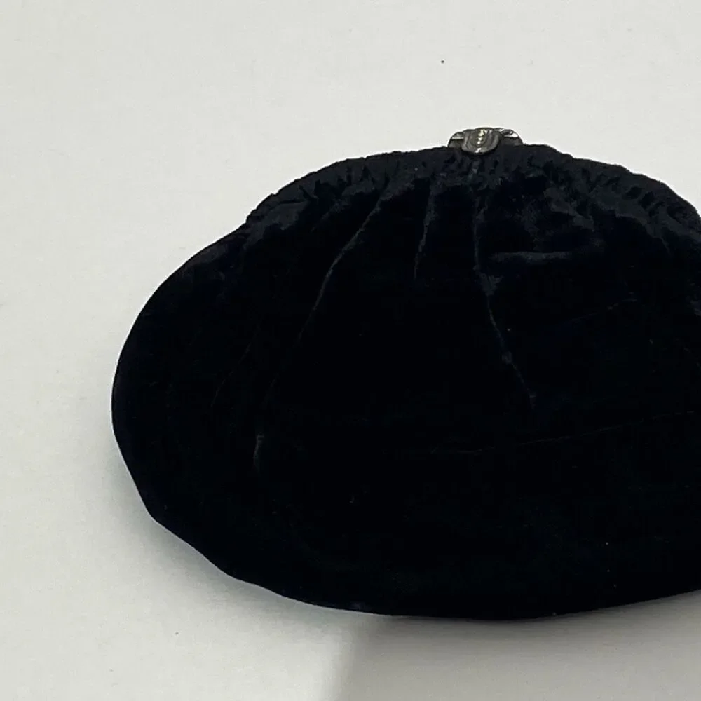 Vintage Black Velvet‎ Art Deco Clutch Rhinestone Clasp Evening Bag Pouch Purse